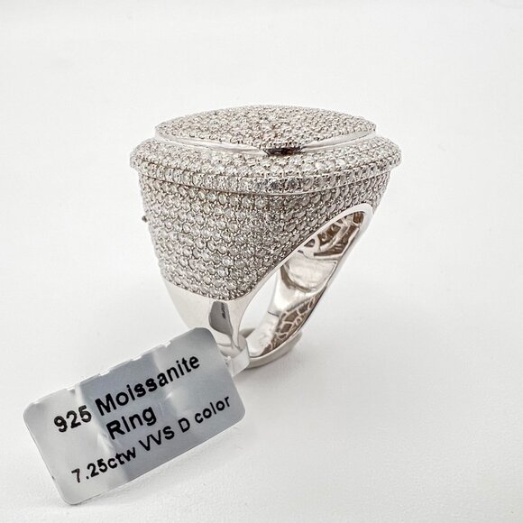 925 Sterling Sliver Moissanite Square Elevated Ring, 3cm wide with 7.25ctw VVS S - Picture 3 of 5